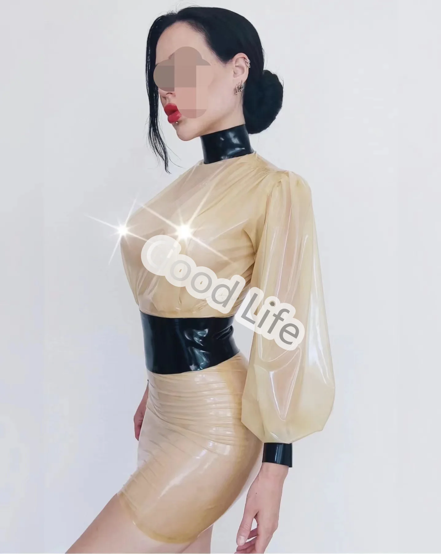 

Sexy Handmade Latex Dress Women's Blouse Back Zip Loose Gummi Dress Customized 0.4mm