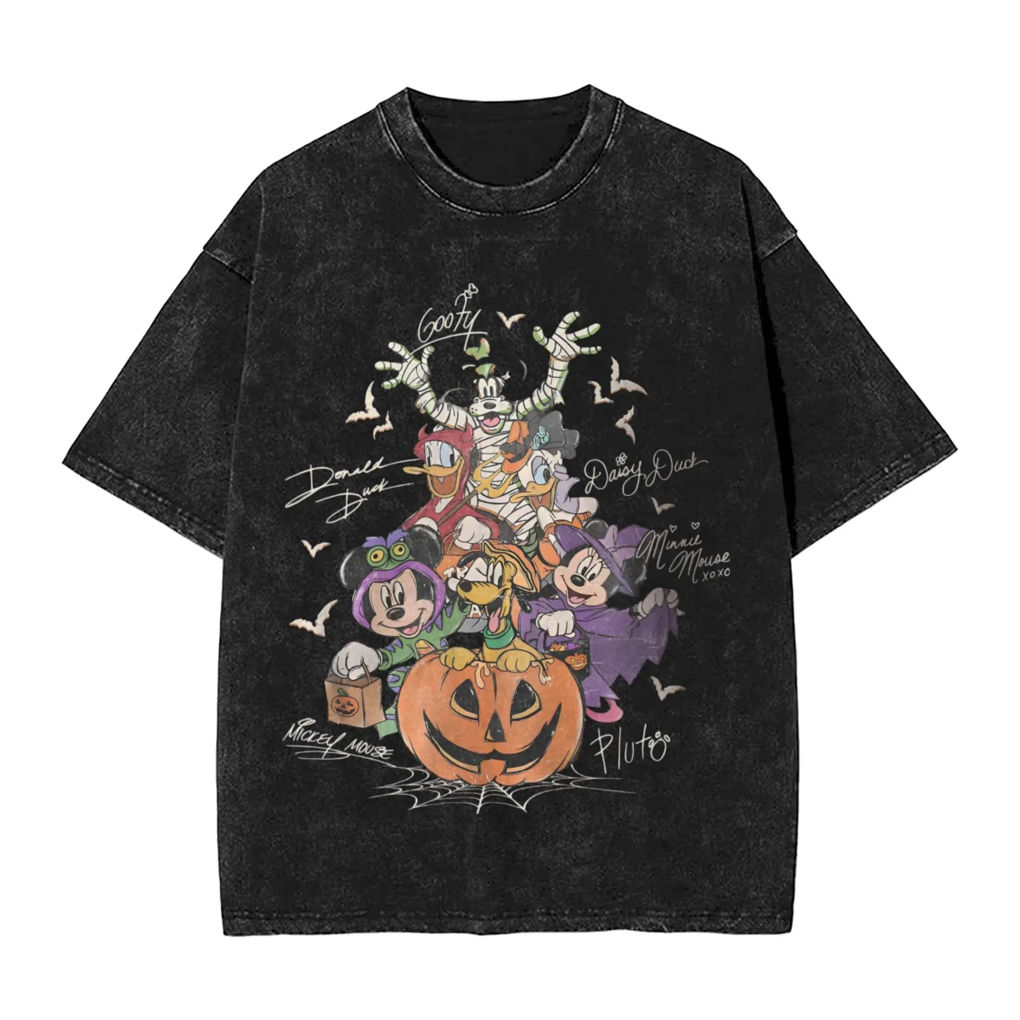 

Harajuku Микки Хэллоуин мультфильм наряд футболки для мужчин женщин потертая хлопковая футболка одежда