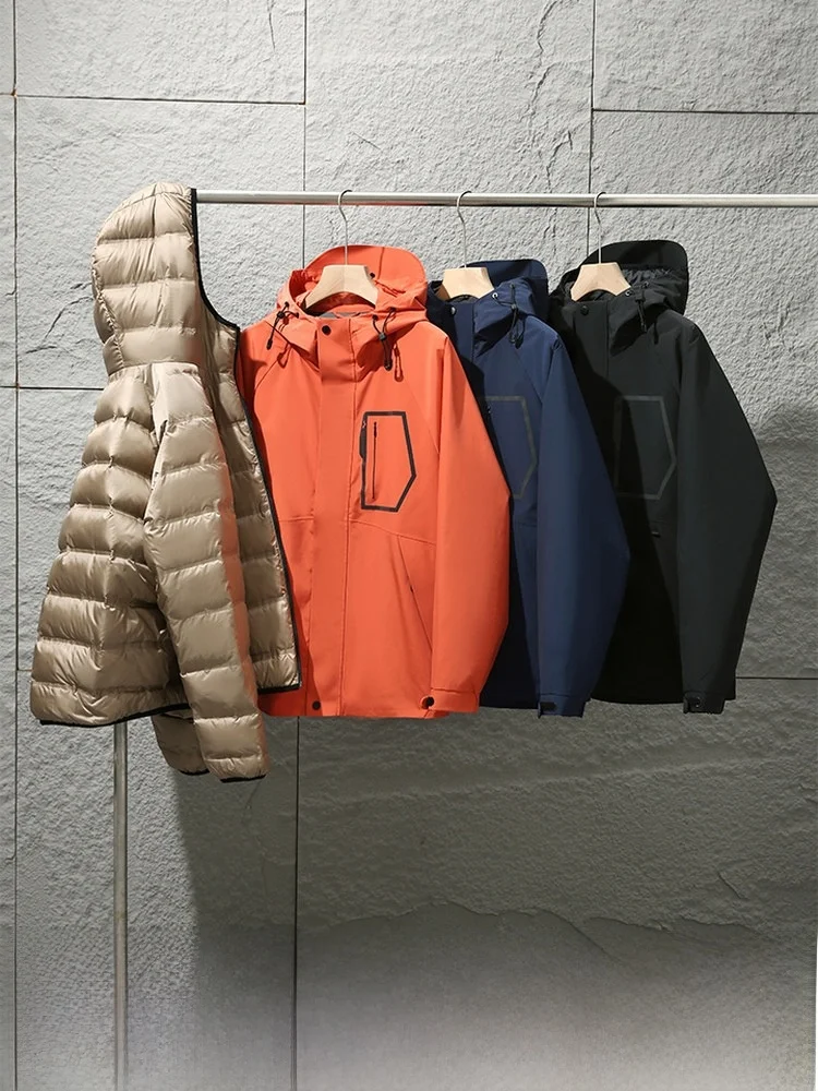 

Tee-in-One Men's down Jaet 2025 Autumn Winter Outdoor Warmth Waterproof Hooded Zipper Closure Regular Fit Thiened Polye...
