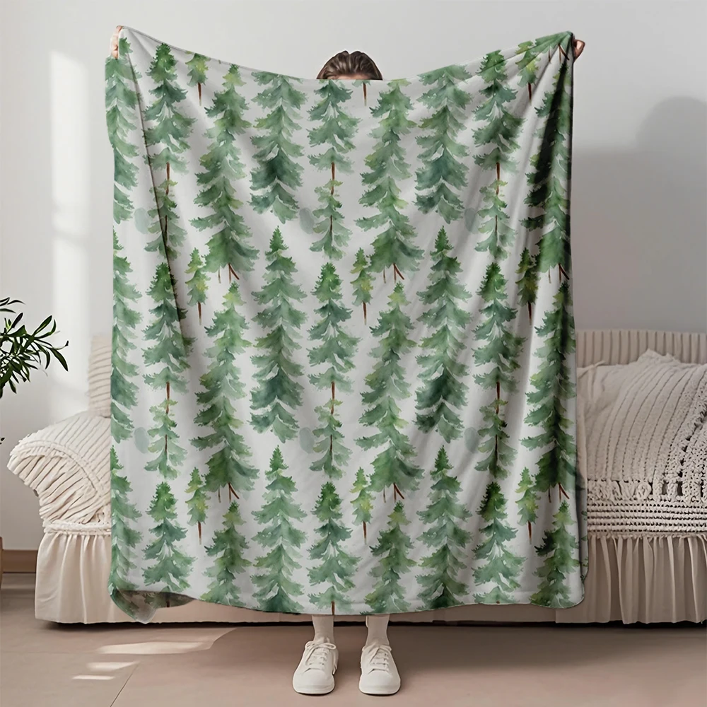 

Bohemian Home Collection Flannel Bed Blanket Mighty Pine Watercolor Seamless Luxury Throw Coverlet With Moisture-wicking