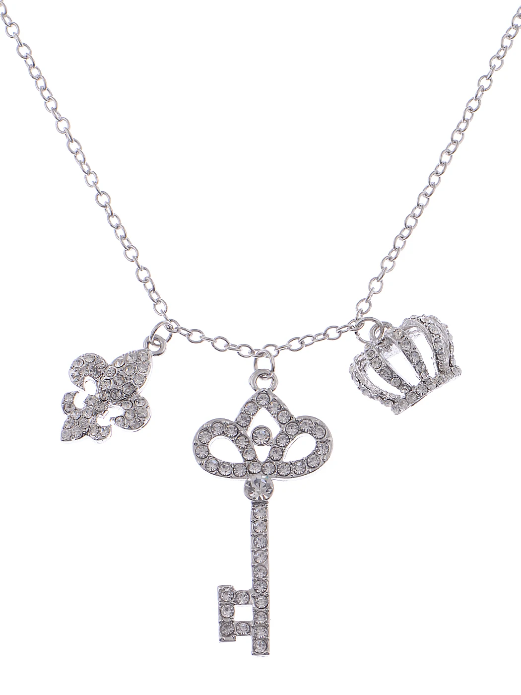 Ice Key Crown Chain Fleur De Lis Combination Charm Cute Pendant Necklace