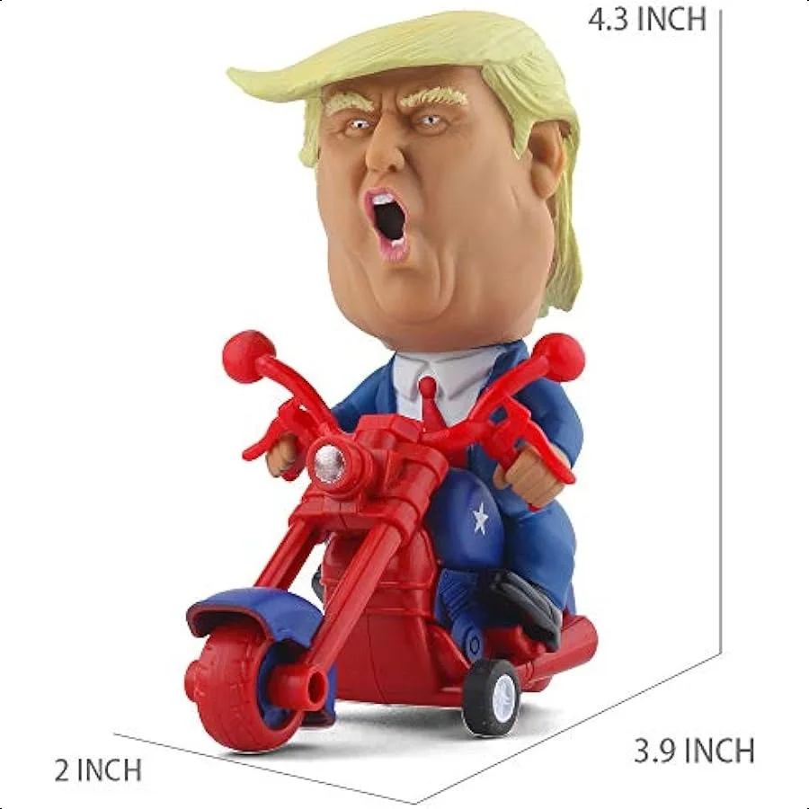 DINOBROS الرئيس دونالد ترامب 2024 لعبة الشكل ركوب الدراجات النارية مضحك Rev Up سيارة الجدة الكمامة هدية لمحبي ترامب