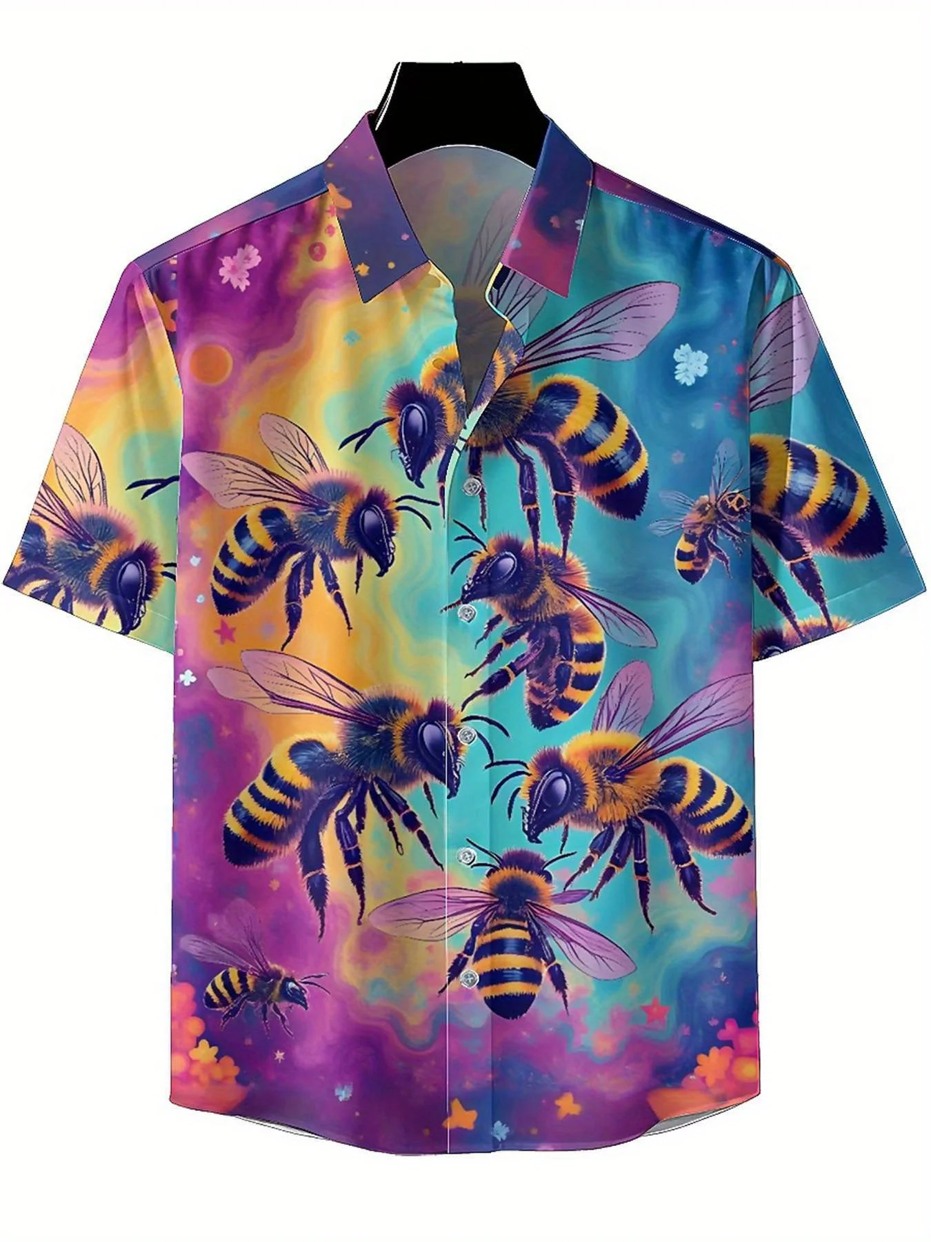 Men's Plus Size Hawaiian Shirts Star Bee Universe pattern,Premium Comfort Youth Clothes,Streetwear Y2K Tops