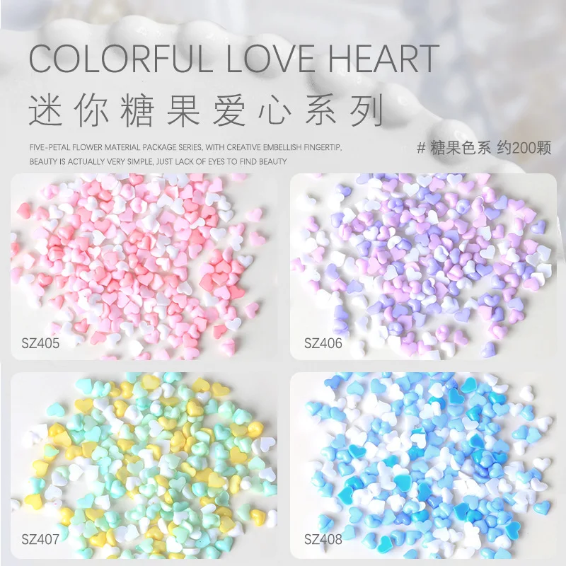 200PCS 3D Acrylic Nail Art Heart Charms Accessories Resin Flatback Rhinestone Parts For Nails Decoration DesignSupplies Products