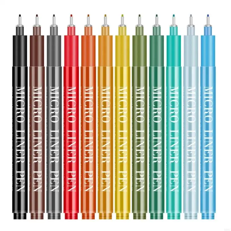 

12Pcs Multicolor Drawing Pens Waterproof Fine Tip Art Marker 0.5MM Needle Tip for Sketching Illustrations Journaling N0HC