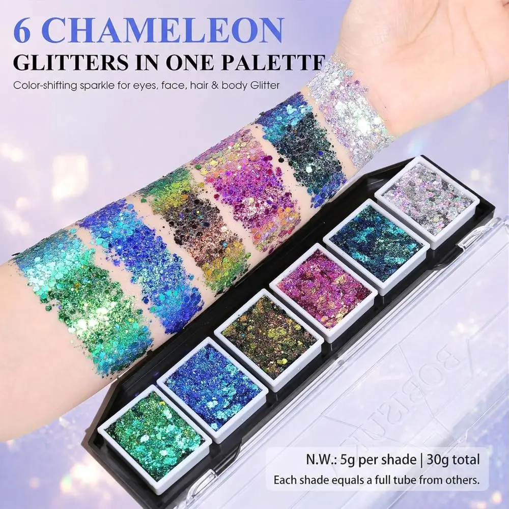 New Design Lightweight Glitter Palette Removable Pans Quick Drying Color Shifting Glitter Long Lasting Multicolor Hair Glitter