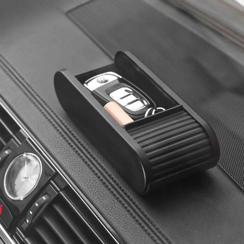 صندوق تخزين وحدة التحكم في السيارة المفتوحة المحمولة، سعة كبيرة، صندوق نظارات ذاتي اللصق، منظم سيارة بلاستيكي أسود