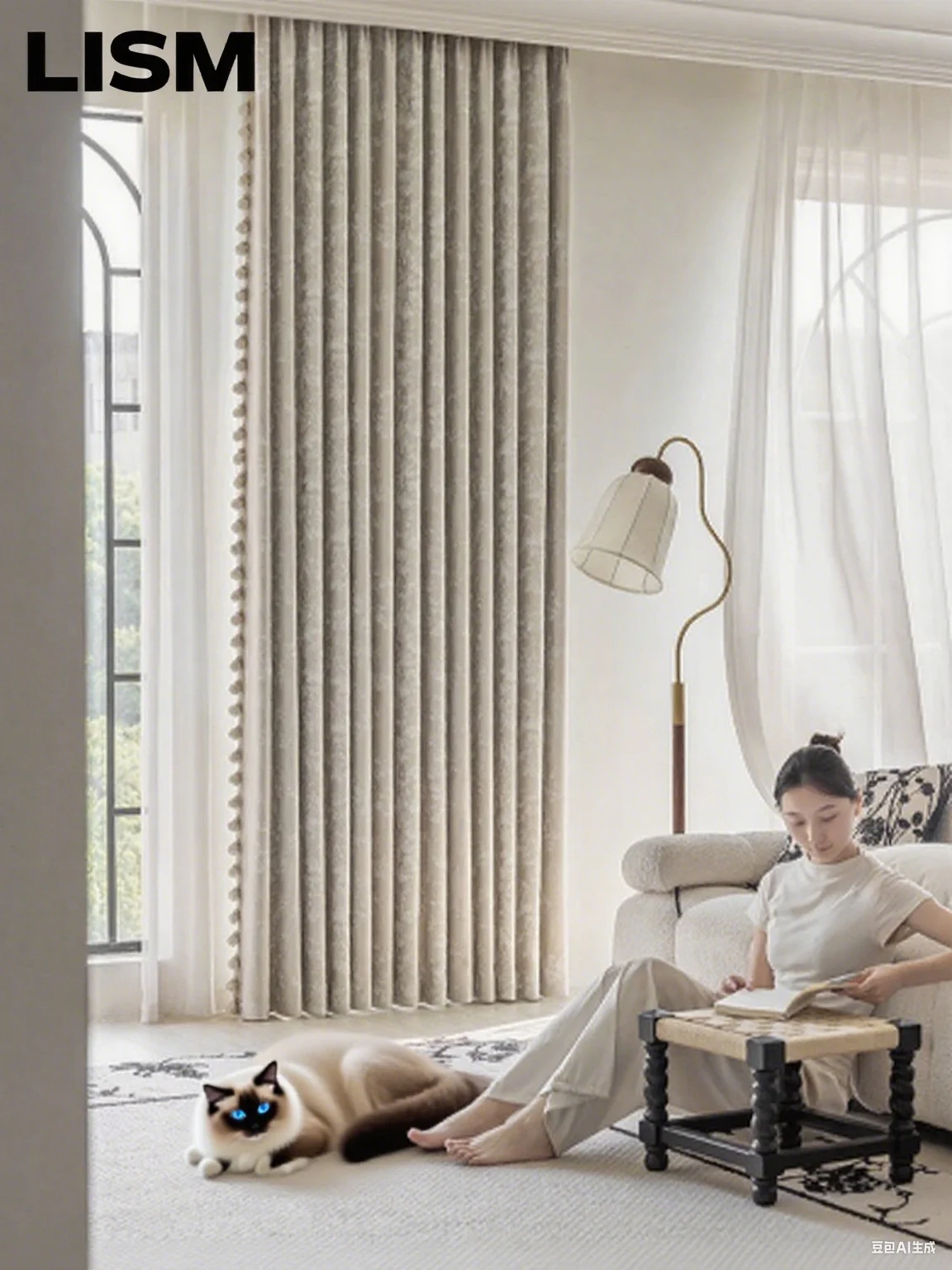 

High Precision Chenille Milk Tea European Full Blackout Curtains for Living Room Bedroom Dining Custom Size Decor White Tulle
