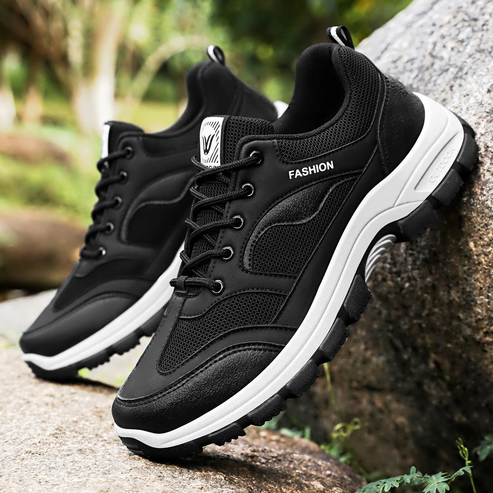 Men's Sneakers Platform Non-slip Breathable Work Shoes Male Outdoor Hiking Climbing Casual Shoes Lace-up Ankle Height Footwear