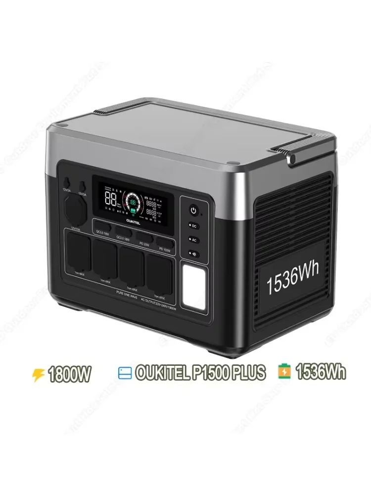 OUKITEL P1500 PLUS 1800W Draagbare Powerstation 1536Wh Lifepo4 Batterij Zonnegenerator, Noodstroomvoorziening voor Thuis, Buiten, Kamperen, Mobiele Stroomvoorziening