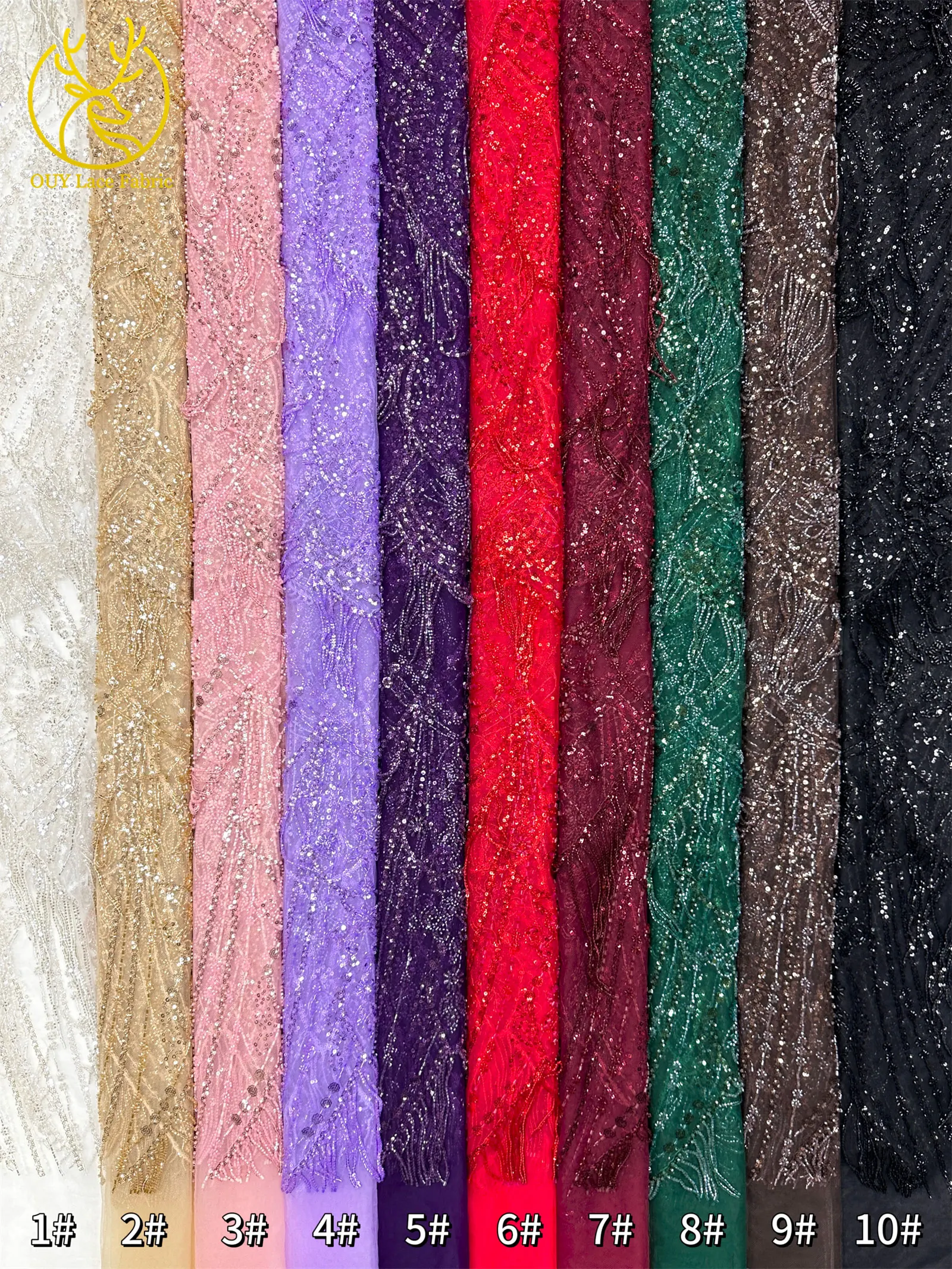 Roter 3D afrikanischer nigerianischer Perlen-Spitzenstoff, französischer Pailletten-Tüll, bestickter Spitzenstoff für Damen, Hochzeitsdekoration, Kleid, Nähen – Detail 34