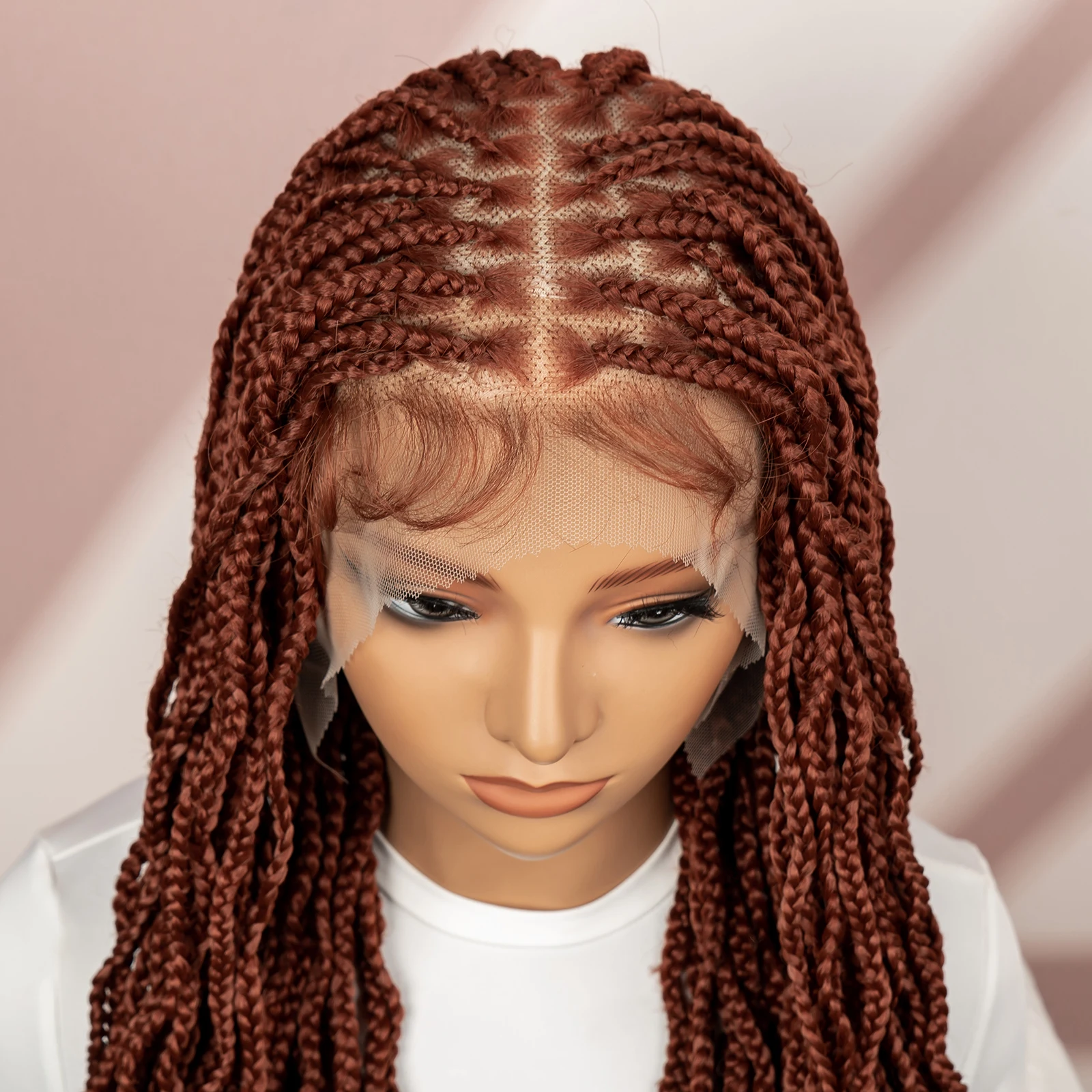 Ginger 350 Color Double Lace Synthetic Braided Wigs for Women 36 Inches Box Braided Lace Front Wig with Baby Hair Knotless