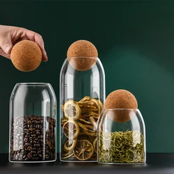 Transparent Lead-free Glass Bottle With Ball Cork Lid Storage Jar Tank Sealed Tea Cans Dried Fruit Cereal Snacks Coffee Contains