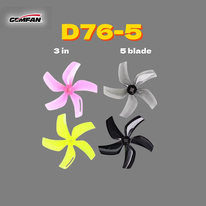 ใบพัด GEMFAN D76-5 ขนาด 3 นิ้ว 5 ใบพัด สำหรับโดรน FPV แบบทรัสเวอร์ ประสิทธิภาพสูง ทนทานต่อแรงกระแทก ใบพัดแบบบวกและลบ