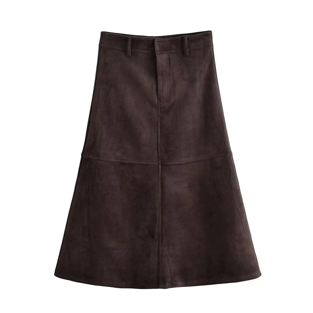 

Ladies Coffee Suede Half Skirt Female High Waisted A-Line Fashion Commuting Elegant Casual Street Midi Half Skirts