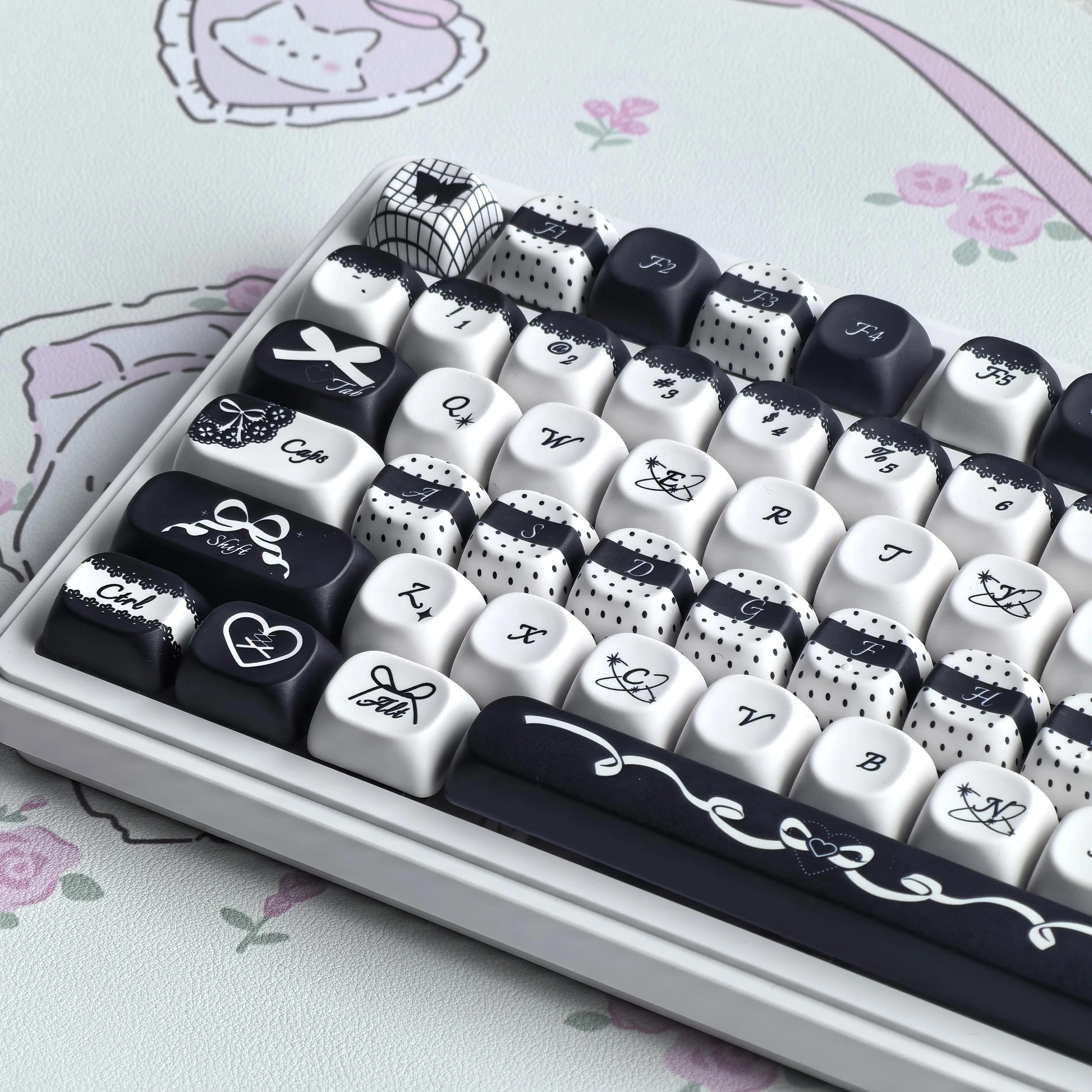 MAIMOOO Black Bow Keycaps MOA PBT Round And Cute DIY AULA Keyboard Keycaps Pink And Blue