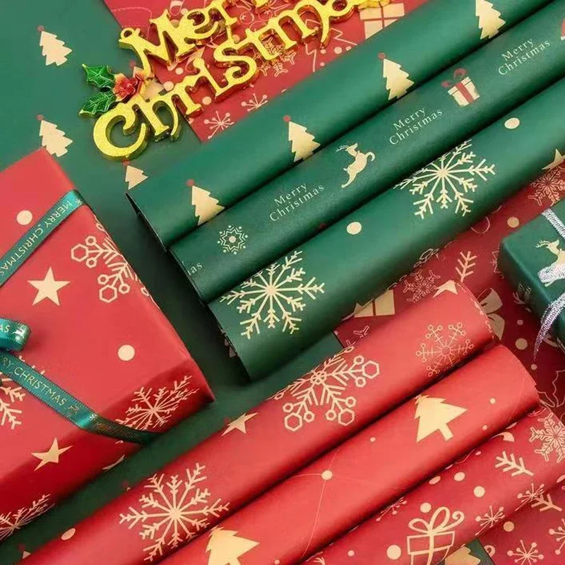 10/1Pcs Christmas Gift Wrapping Paper Santa Claus Snowflake Bouquet Packaging Art Paper New Year Navidad Party Scrapbook Decor