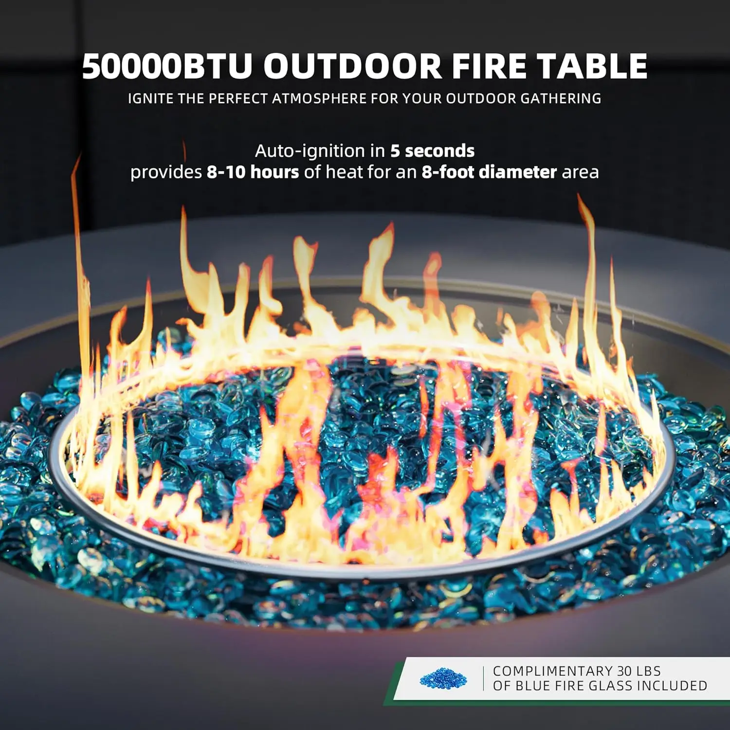 Upha 42-Inch Outdoor Propane Gas Fire Pit Table 50000 Btu Iron Round Fire Pit For Outside Patio With Propane Tank Cover, Wind