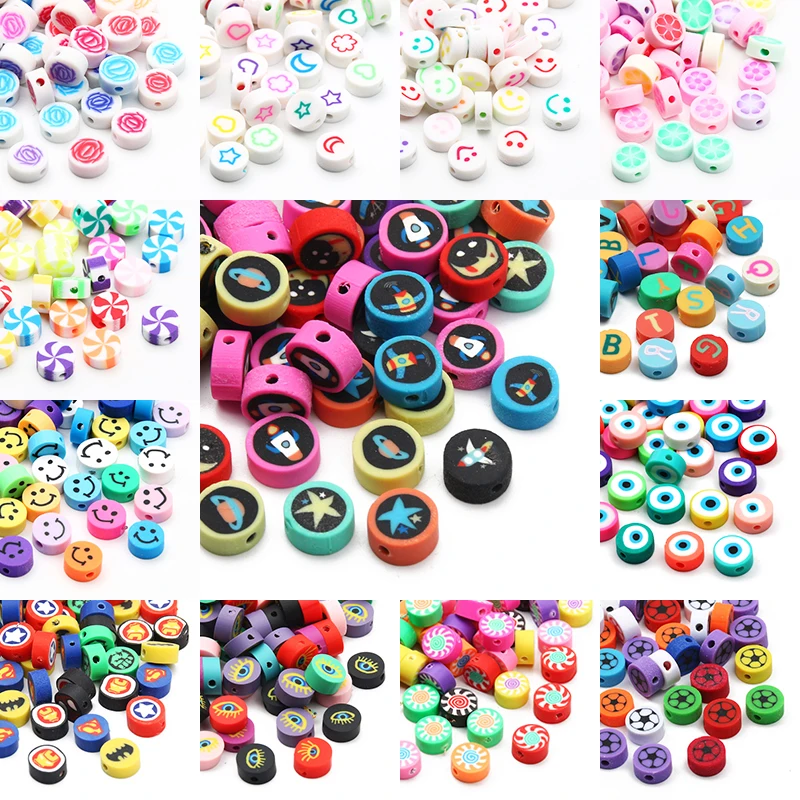 

Mix Color Flat Round Clay Beads Cartoon Polymer Loose Spacer Beads For DIY Jewelry Making Handmade Necklace Bracelet Accessories