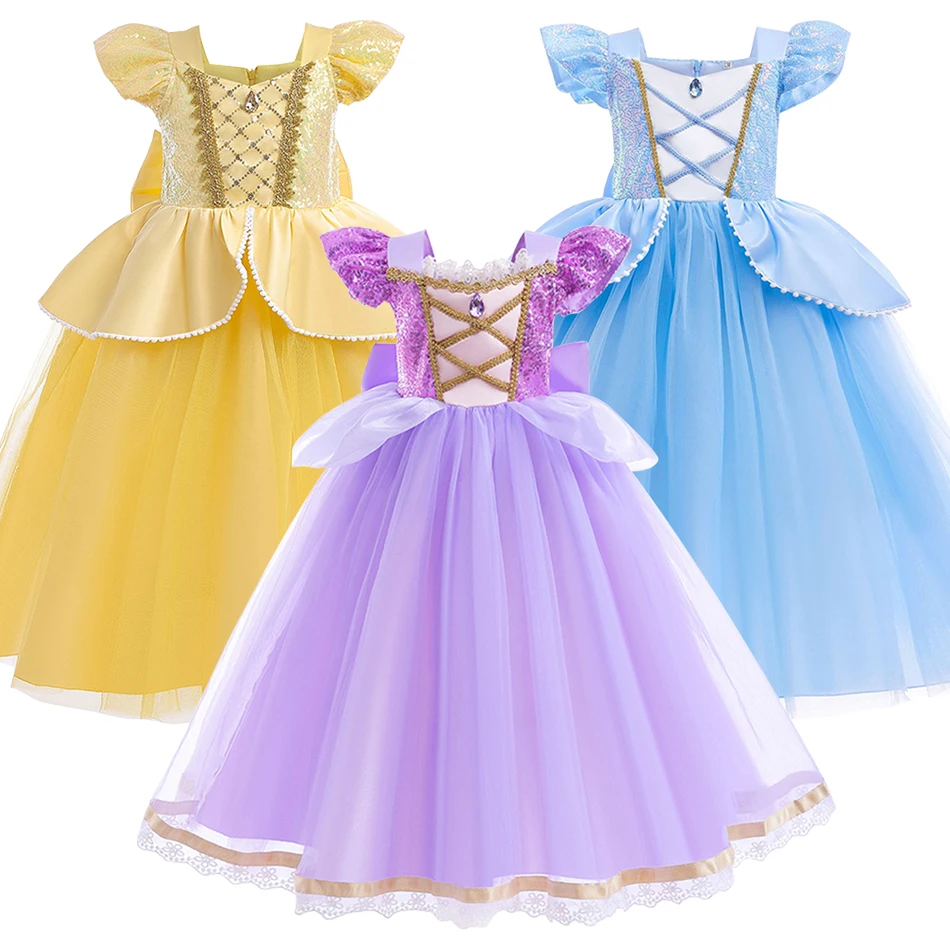 Little Girls New 3 to 10 Years Multiple Styles Costume Kids Short Sleeve Gown Children Rapunzel Layered Princess Cosplay Dresses
