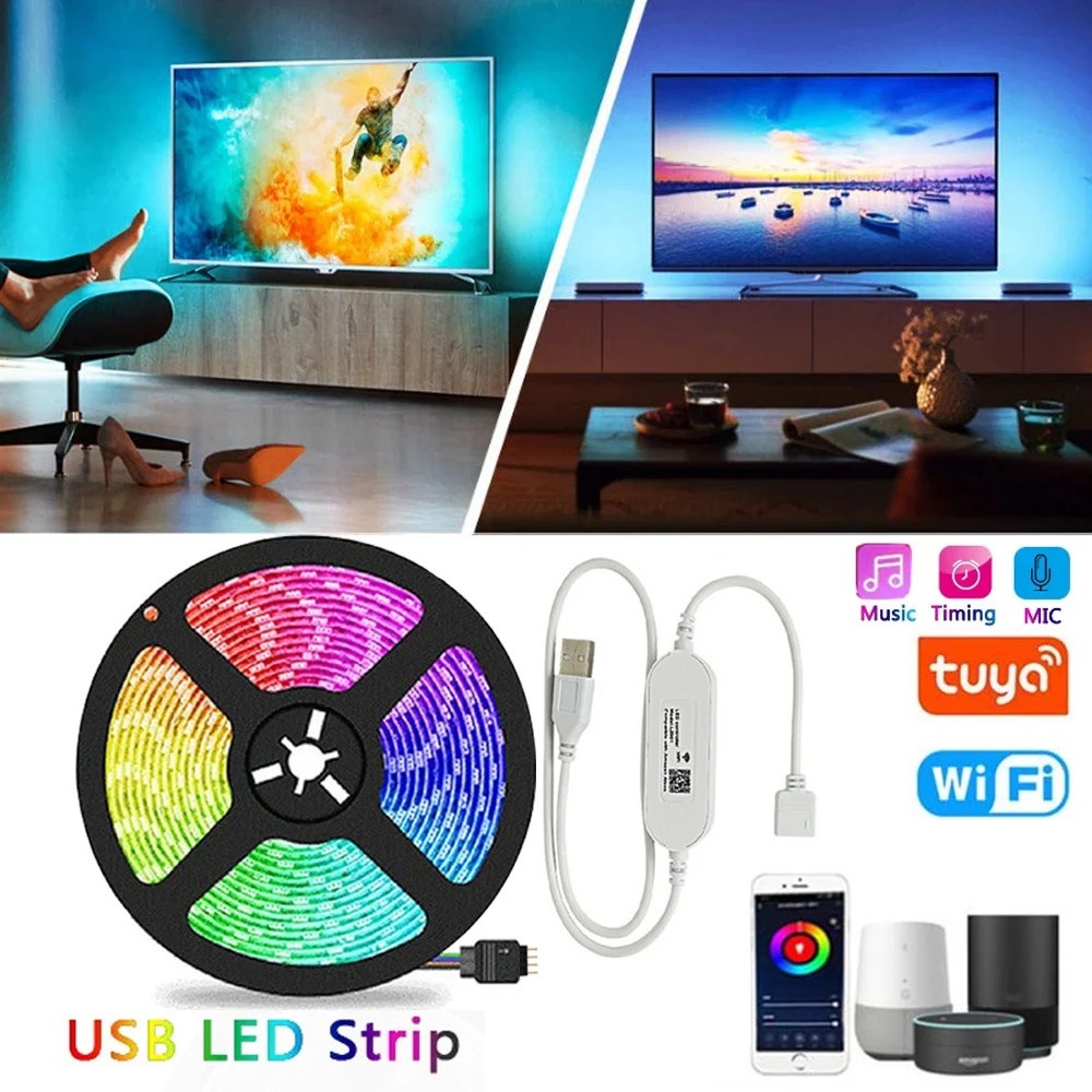 rgb-usb-led-strip-light-tv-luzes-de-fundo-tuya-wifi-controller-alexa-voz-app-controle-5050-lampada-de-fita-smd-dc-5v-1m-2m-3m-4m-5m