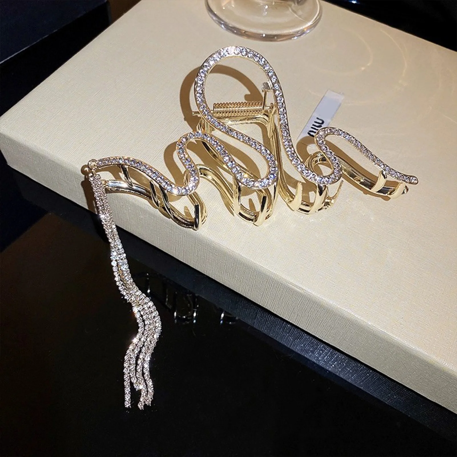 مشبك شعر على شكل ثعبان كبير على شكل قرش من حجر الراين للنساء والفتيات وإكسسوارات الشعر لحفلات الزفاف والحفلات الراقصة #3