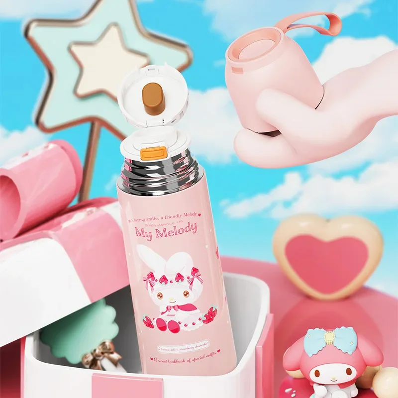 Sanrio Kuromi Thermos Bottiglia Tazza d\'acqua per bambini e studenti a scuola Bollitore in acciaio inossidabile 460ml Ragazza Hello Kitty Anime