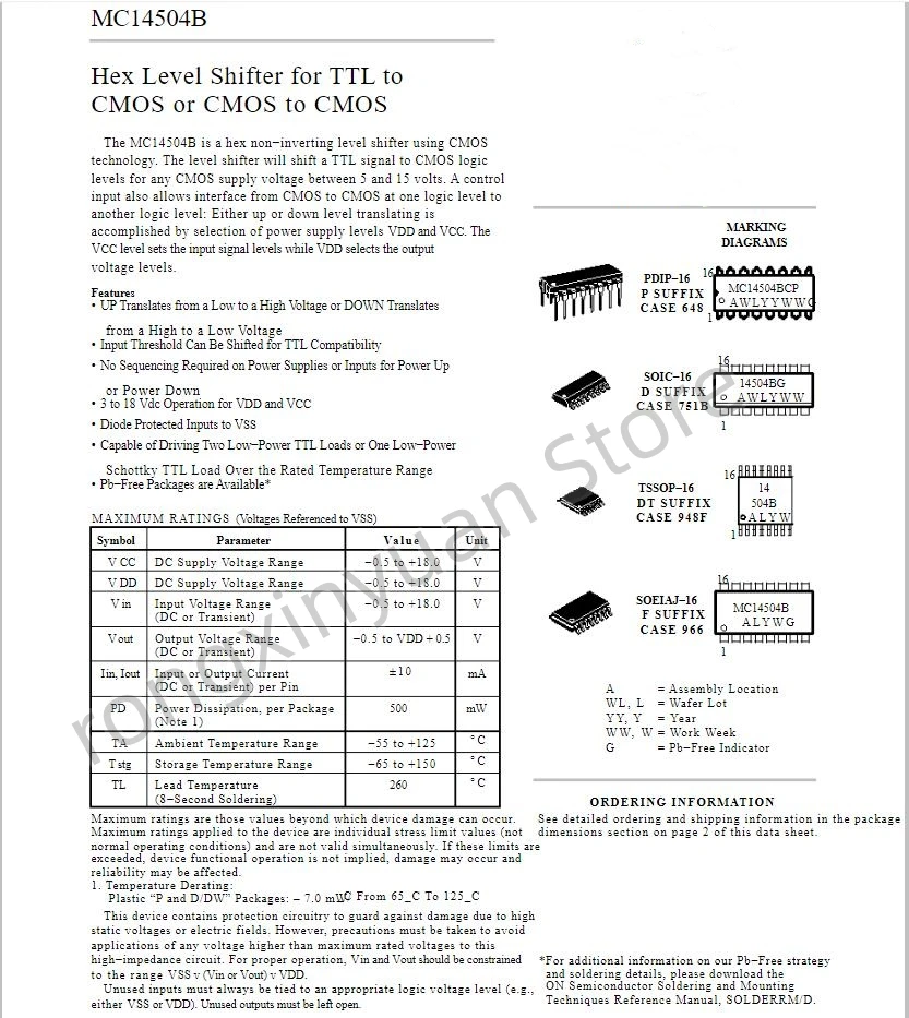 ناقل حركة سداسي المستوى لـ TTL إلى CMOS ، MC14504BDR2G ، الوسم: 14504BG soop-16 ، MC14504BG ، MC14504BG ، أصلي جديد ، 5