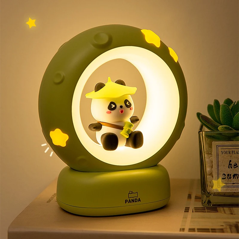 Imagem -02 - Panda Astronaut Led Night Light Luzes de Dormir de Cabeceira Carregamento Usb Silicone Lâmpada de Proteção Ocular Presente Infantil