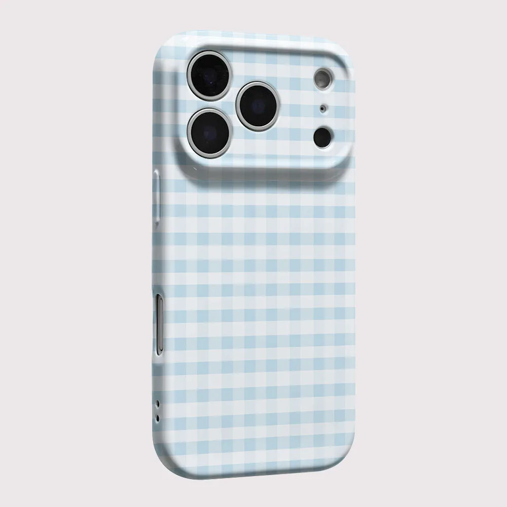 Phone Case For iPhone 17 16 15 14 13 12 11 Pro Max Air 16e 7 8 Plus XS Max X XR Blue Grid Pattern Hard PC Bumper Cover