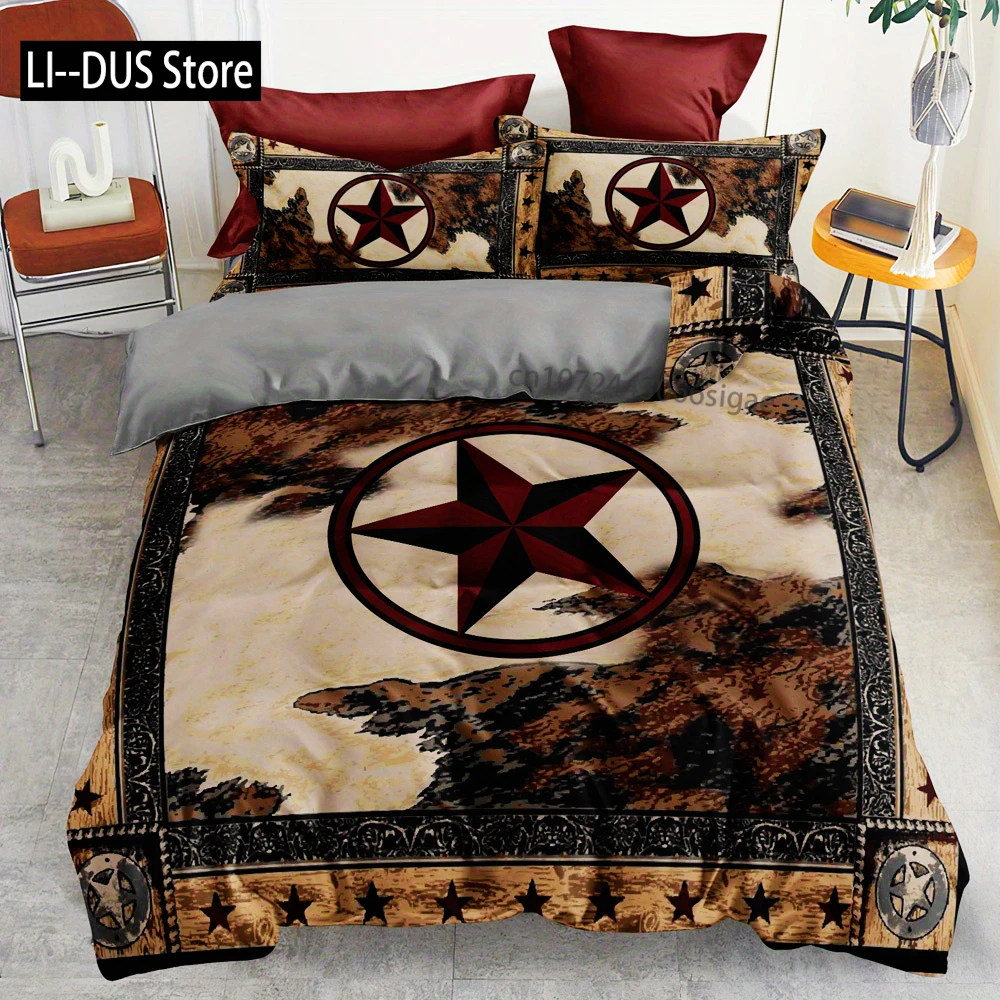 

3pcs Duvet Cover Set, Rustic Western Cowboy Knight Printed Bedding Set, Soft Comfortable Duvet Cover, For Bedroom, Guest Room