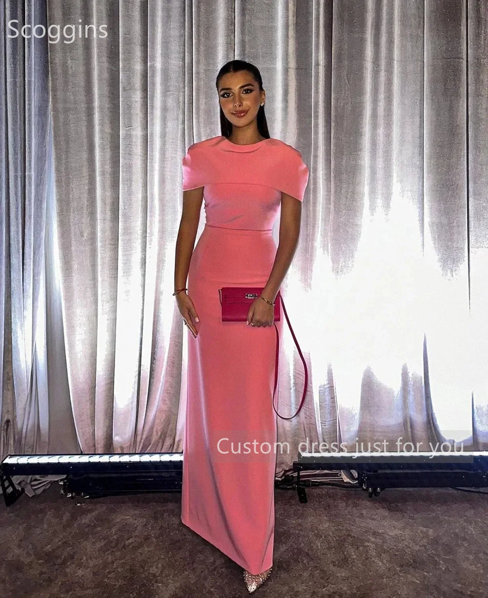 Scoggins فساتين سهرة Customize Vintage Hot Pink Evening Dresses Mermaid Elastic Satin Dubai Pageant Dress Saudi Arabia Special