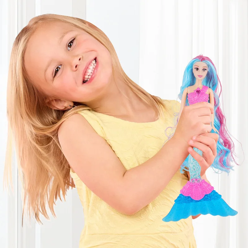 다채로운 긴 머리 인어 공주 인형 장난감 1/6 BJD 인형 관절 조명/음악으로 움직일 수있는 인형 인어 인형 어린이 생일 선물