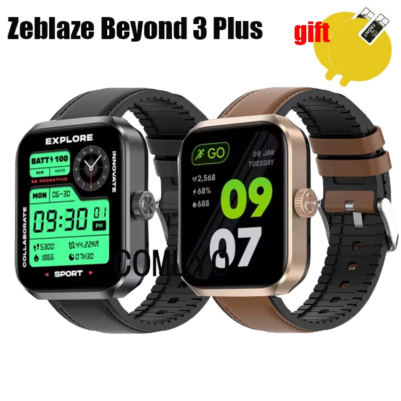 NEW Band For Zeblaze Beyond 3 Plus Smart Watch Strap Leather + Silicone Sports Belt Screen Protector film