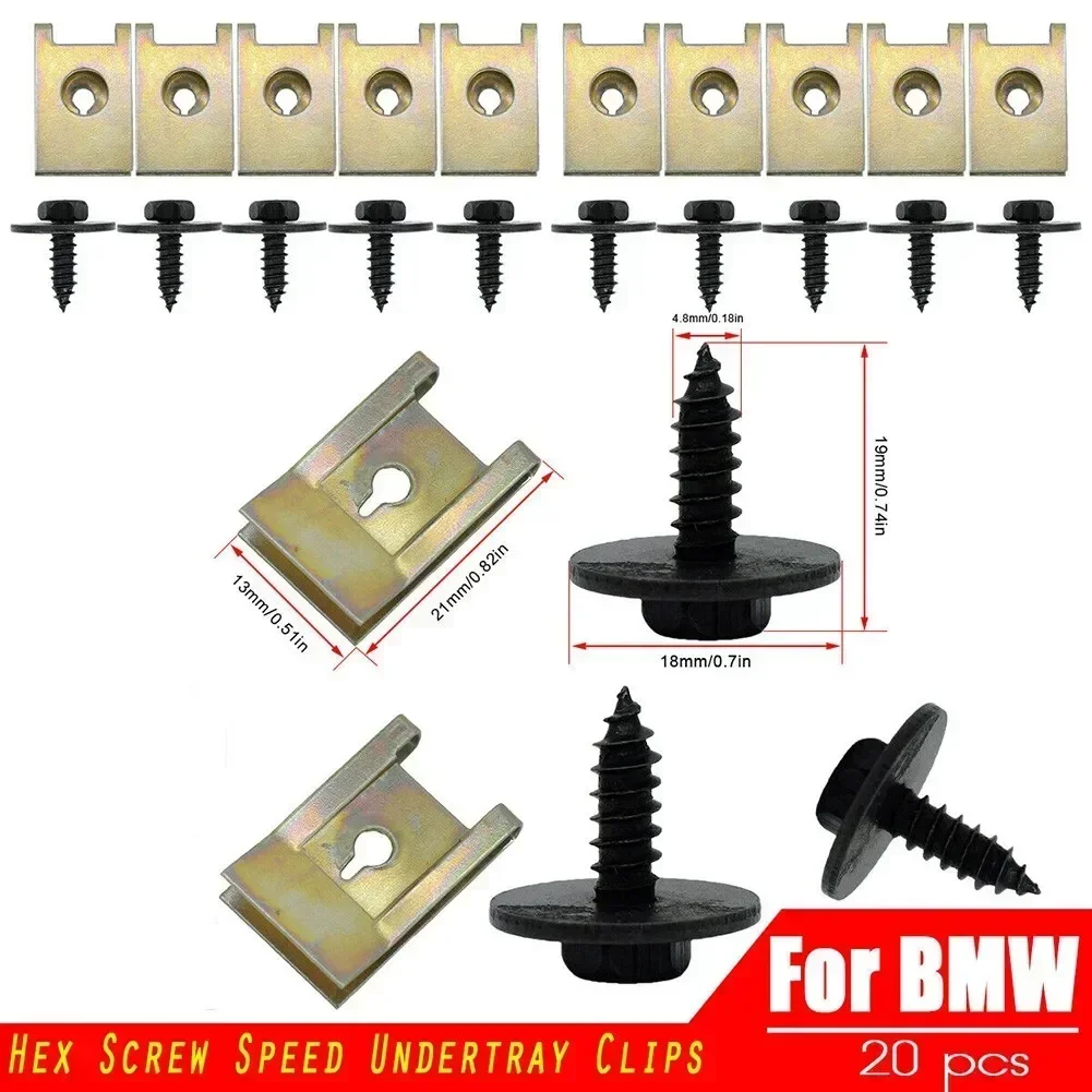 20x Hex Bolt Head Nut Hex Screw Speed Fastener Undertray Sheet Metal Clip Fixing For BMW For 1/3/5/6/7/8er E81 E82 E87 E88 F20