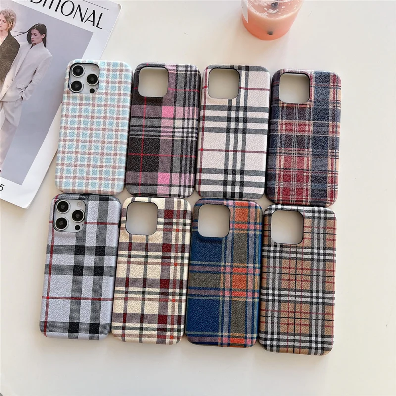 

Lychee plaid pattern phone case compatible with Apple16/15PROMAXSimple NicheiPhone14/13All wrapped cover