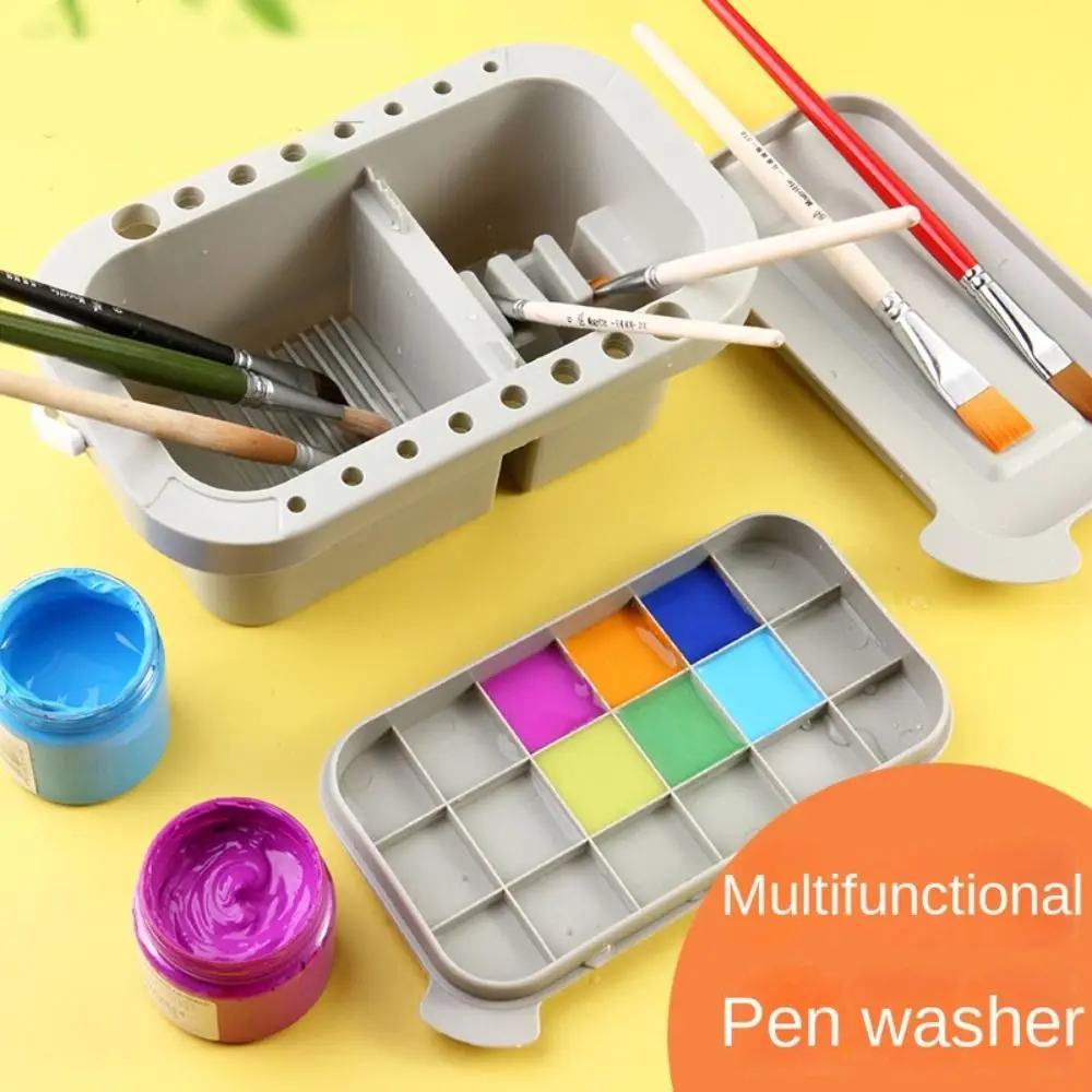 

Painting Multifunctional Paint Palette Storage Box with Lid Paint Brush Cleaner 16 Holes Paint Brush Holder with Paint Pallet