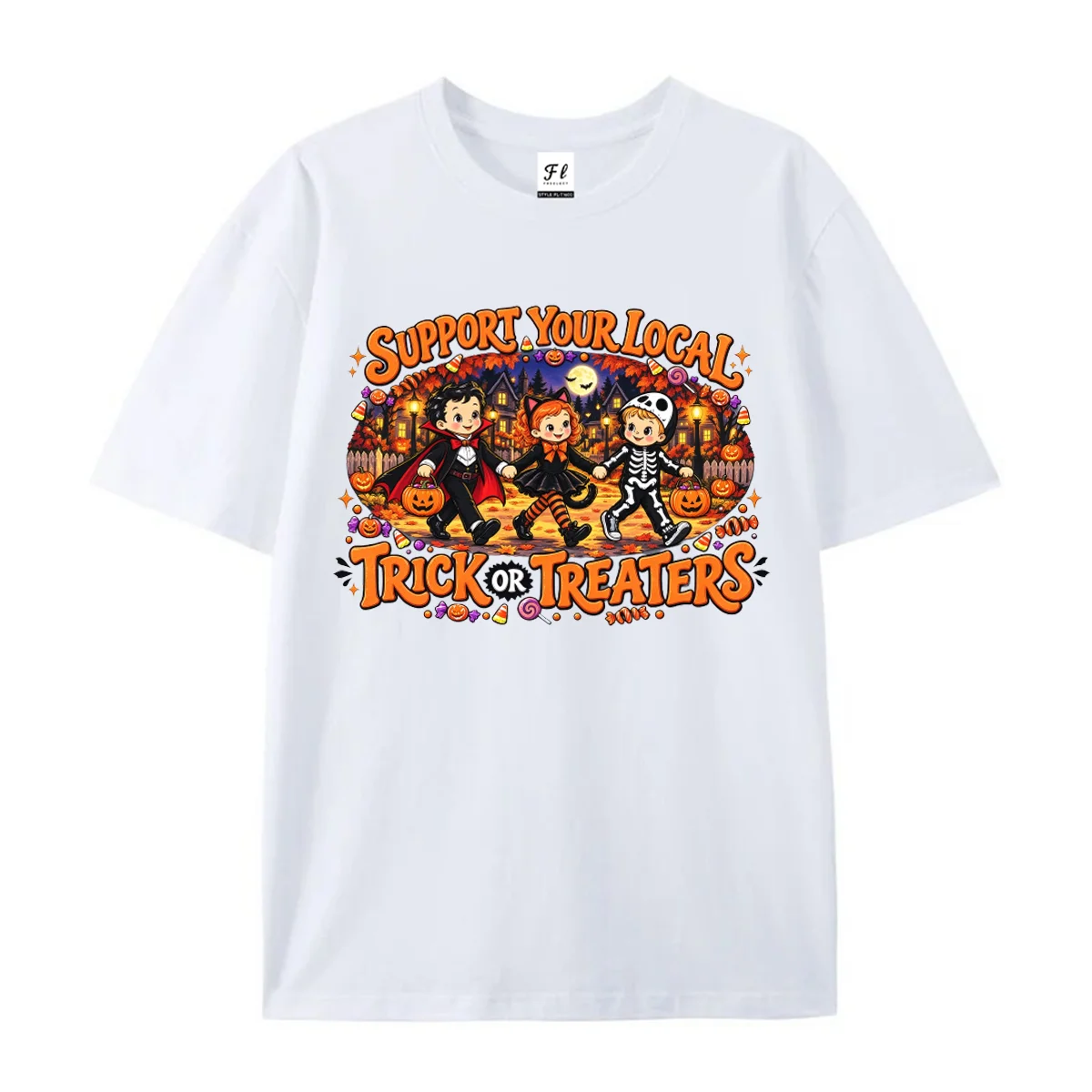 Men Women Unisex Short Sleeve T Shirt Halloween  Trick Or Treat Graphic Tees Pumpkin Candy Print Summer Crew Neck Casual Tops