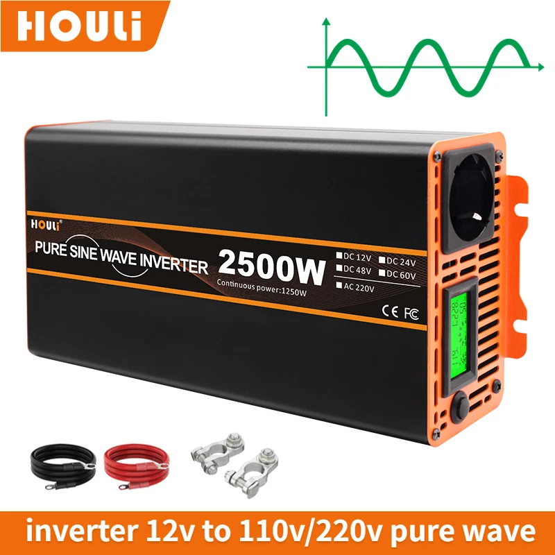 

2500W Pure Sine Wave Power Inverter DC 12V 24V 48V To AC 230V 220V Solar Car Inverter Converter