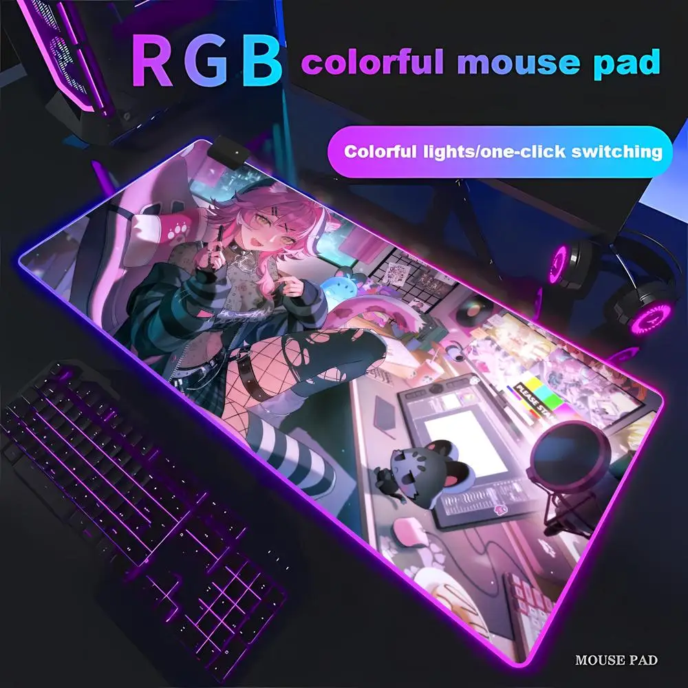 

HYBXAXC R-Raora Panthera Mouse Pad Animation Games Beautiful RGB Gaming Pad HD Gamer Large LED Light XXL Computer Non-slip Decor