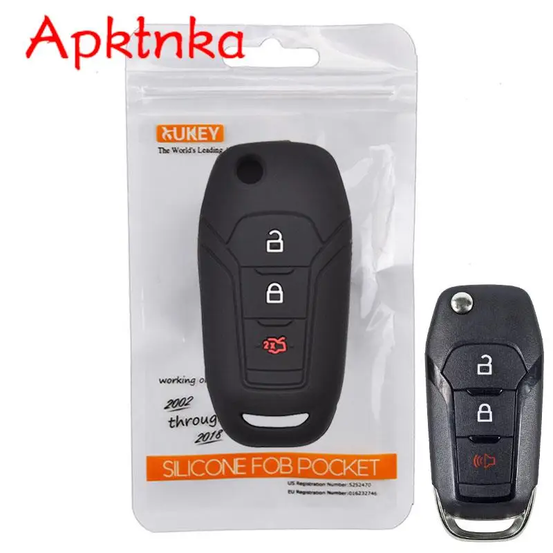 Silicone Key Case Fob Holder 3 Button Keyless Remote Protector For Ford F-150 F-250 F-350 Explorer Ranger KA Fiesta Mondeo