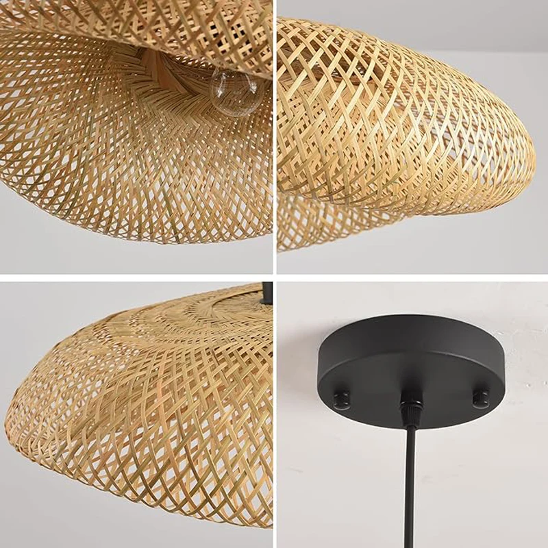 ZK50 Natural Rattan Bamboo Pendant Light For Bedroom Living Room Dining Room Handwoven Home Decor LED Pendant Light E27