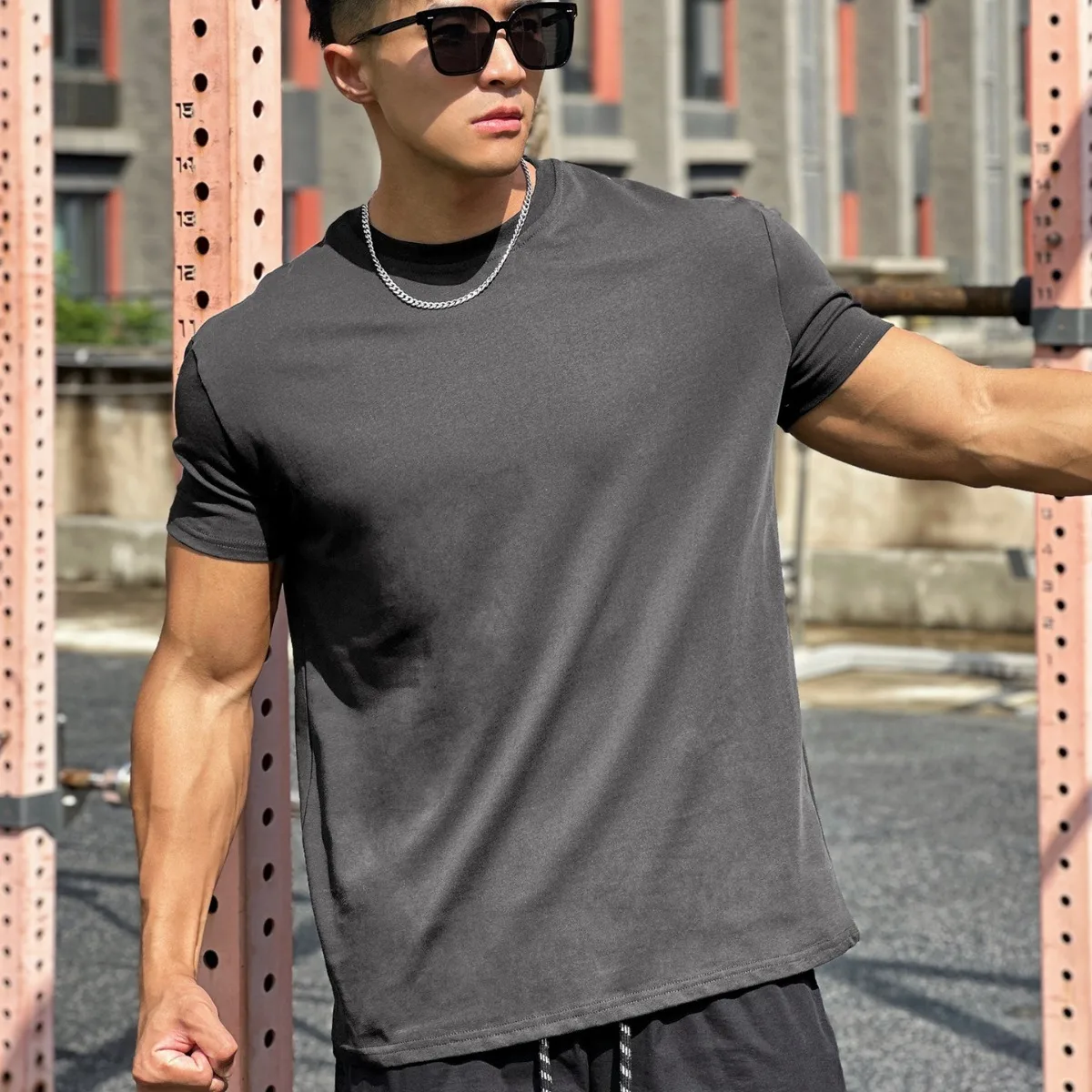 

Men's Clothing Short Sleeve Tee Summer New Loose Round Neck Cotton Fitness T-shirt Men's Running Training Elastic Sports Tops