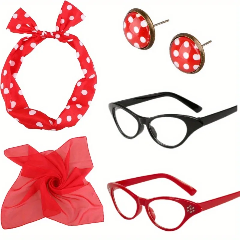 

PESENAR 50s Costume Accessories Set Cat Eye Glasses Fancy Dress for Women