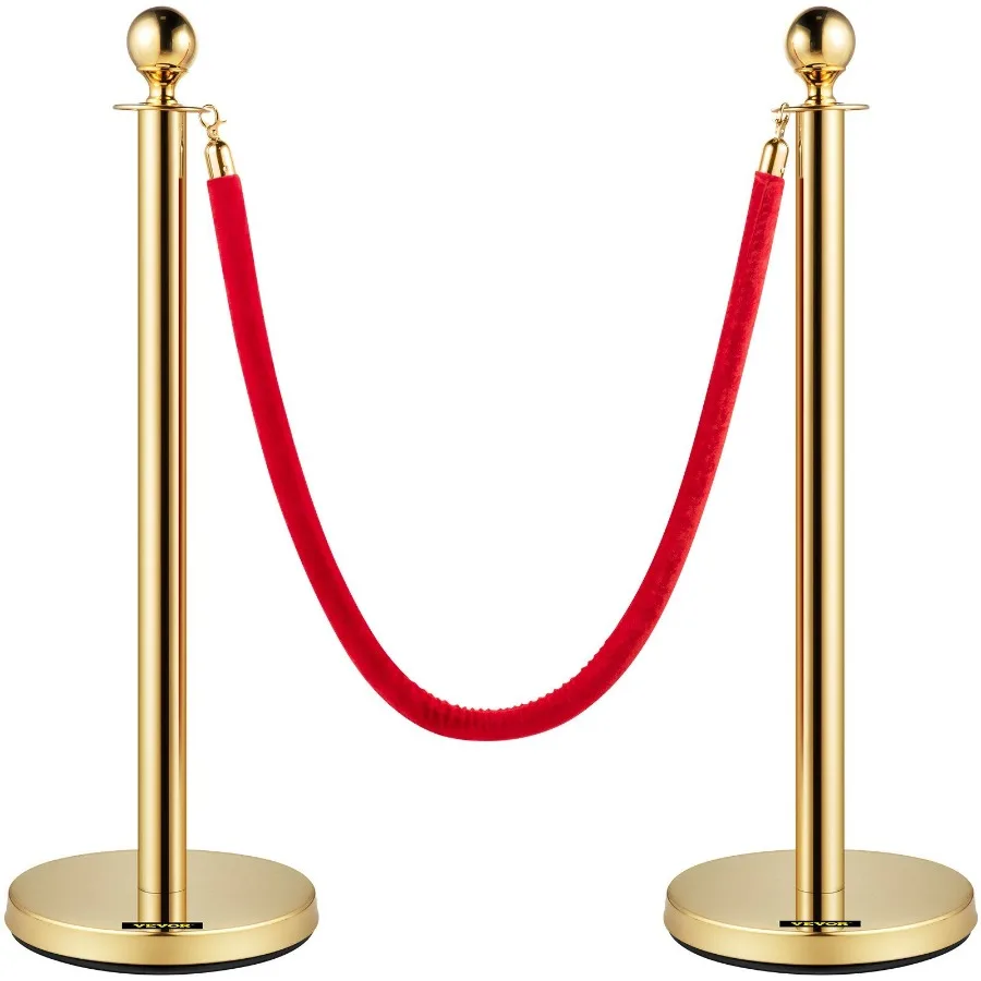 

Velvet Ropes and Posts 5 ft 1.5 m Red Rope Stainless Steel Gold Stanchion with Ball Top Red Crowd Control Barrier Used for The