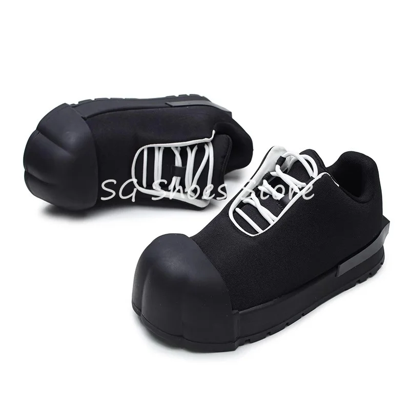 Cute Kitty Paw Toe Big Head Sneakers for Man and Women Mixed Color Chunky Bottom Lace-Up Canvas Shoes Couple Skateboard Shoes