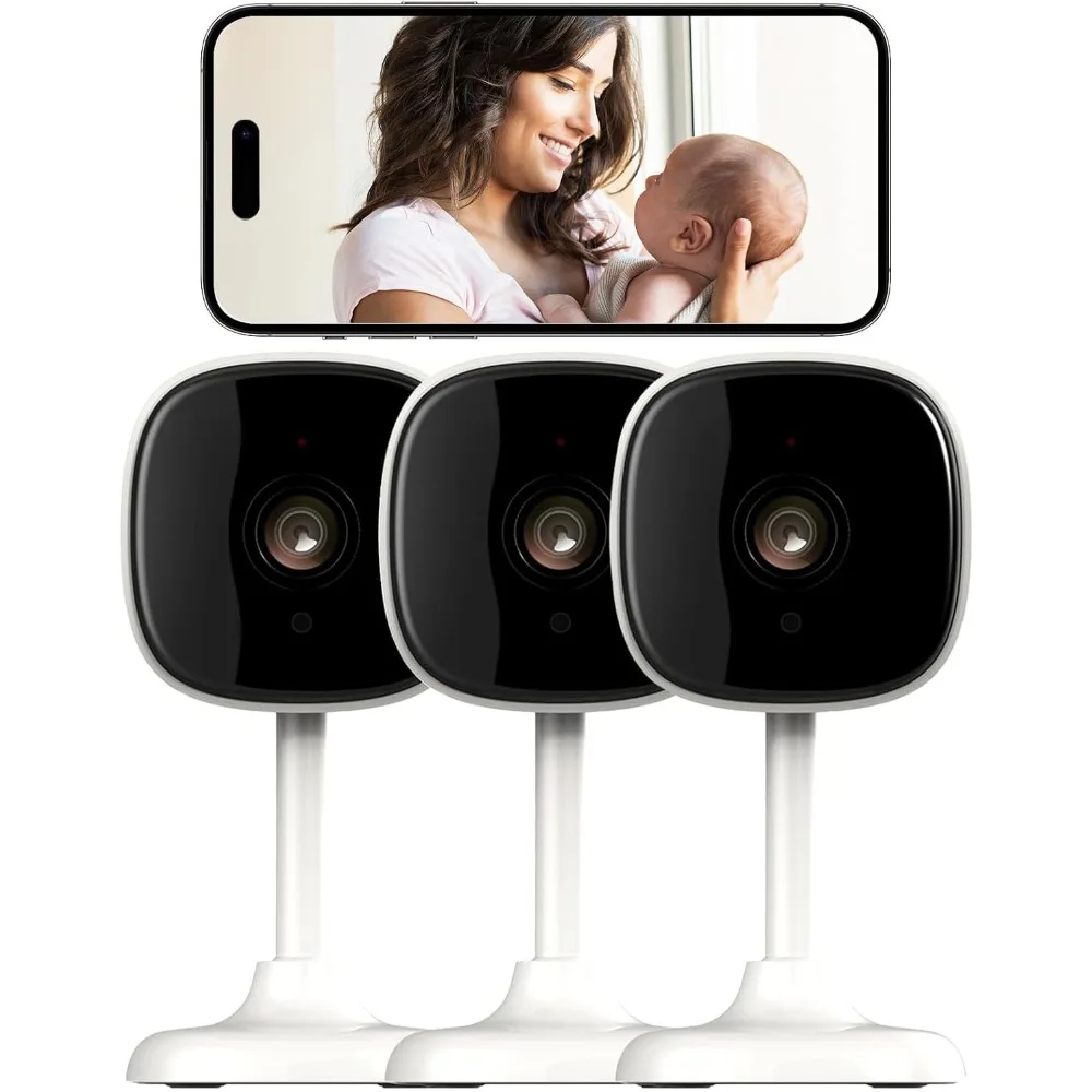 3 عبوات من كاميرا الأمان الداخلية 2.4 جيجا هرتز واي فاي، تسجيل 24/7، صوت ثنائي الاتجاه، رؤية ليلية، كشف حركة ai، تخزين سحابي/sd، com #1