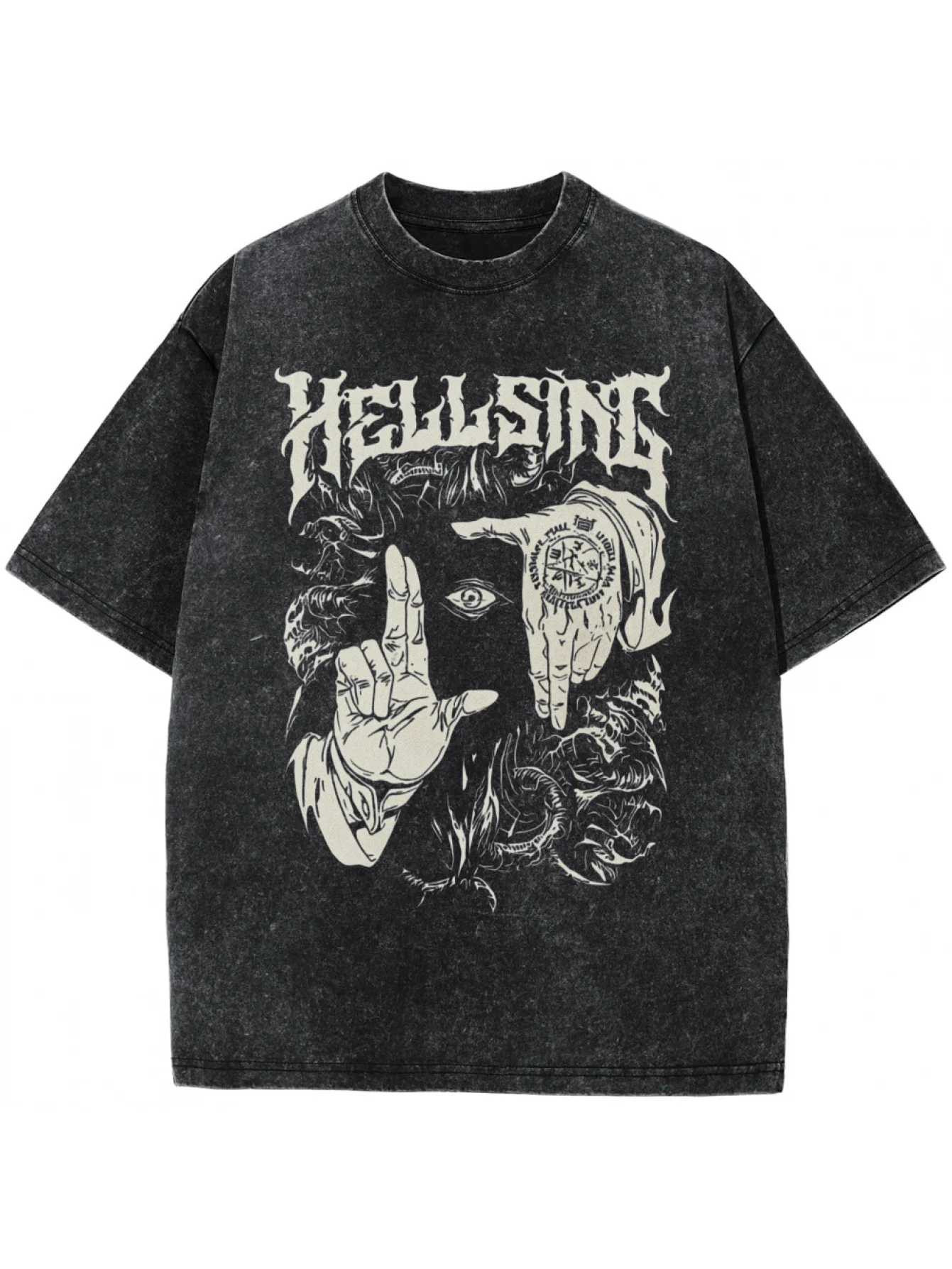 Summer Washed Retro Anime Hellsing Abraham Van Helsing Vampire Alucard Printed  90s Manga Oversized T-shirt for Men and Women view 6