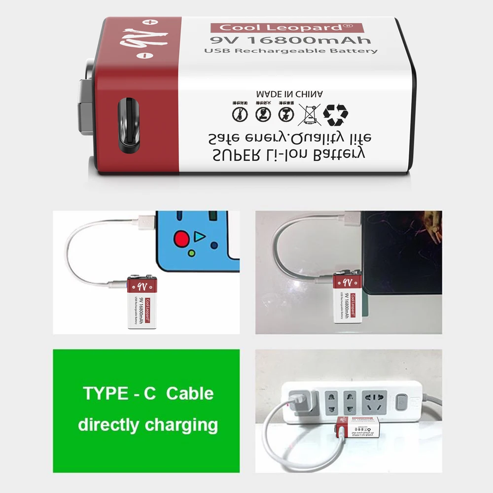 Batteria al litio ricaricabile USB 9V 16800mah Micro batteria al litio con telecomando per multimetro microfono giocattolo telecomando