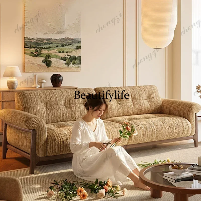 Y136 French retro fabric sofa, antique small apartment in the living room, sub-cotton and linen sofa can be disassembled and was